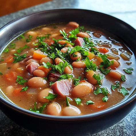 Bean and Ham Hock Soup - Naneg Recipes. Bean And Ham Hock Soup, Ham Hock Soup, Soup Store, Spinach Tortellini Soup, Spinach Tortellini, Chicken Cordon Bleu Casserole, Family Supper, Leftovers Soup, Soup With Ground Beef