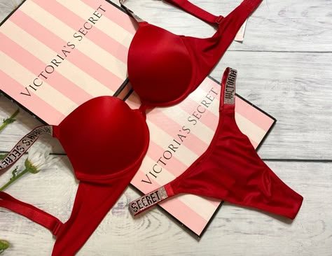 Victoria’s Secret Sexy RHINESTONE Shine Strap Push Up Bra Thong Set Smooth Red | eBay Push Up Bra Victoria's Secret, Victoria Secret Red Bra, Victoria Secret Red Set, Victoria Secret Pink Bras Set, Victory Secret Bras, Red Bra Set, Victoria's Secret Bras, Victoria Secret Rhinestone Set, Victoria's Secret Bra