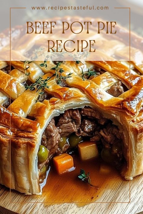 This hearty Beef Pot Pie features tender beef cubes simmered with vegetables and a rich gravy, all encased in flaky puff pastry. Perfect for a cozy dinner, it’s a comforting dish that will satisfy any appetite. Roast Pot Pie, Beef Pot Pie Recipe, Beef Pot Pie, Beef Cubes, Beef Pot Pies, Pot Pie Recipe, Cozy Dinner, Roast Beef Recipes, Skillet Dinners