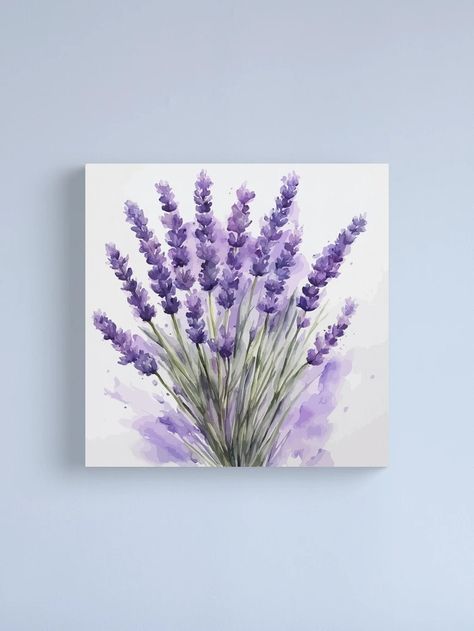 Lavender Canvas Painting, Lavender Watercolor Painting, Lavender Painting, Lavender Paint, Lavender Watercolor, Easy Flower Painting, Purple Canvas, Watercolor Canvas, Simple Flowers