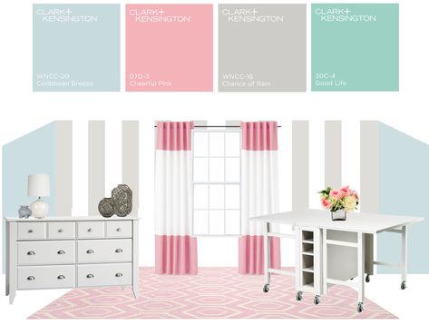 Craft Room Colors | ha, kinda reminds me of my old craft room color scheme. Craft Room Color Scheme, Sewing Room Colors, Grey Bedroom Paint, Small Sewing Rooms, Small Craft Rooms, Guest Bedroom Makeover, Room Wall Colors, Dream Craft Room, Paint Color Inspiration