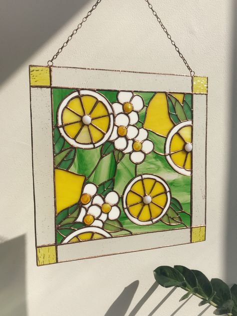 Lemon Stained Glass Pattern, Soldering Projects, Window Wall Hanging, Wall Hanging Lights, L'art Du Vitrail, Lead Glass, Garden Window, Glass Diy, Stained Glass Paint