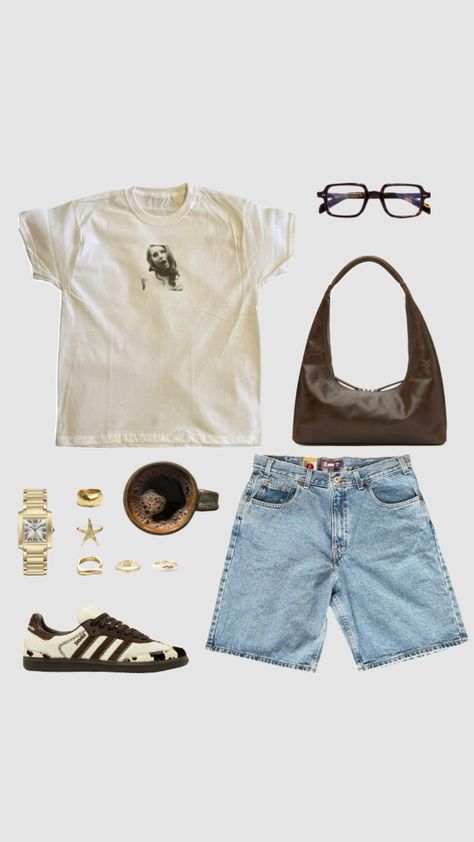 #lanadelrey #adidassambas #animalprint #bigglasses #jorts #brown #gold #chunkyjewellery #cartier #coolgirl #warmtones #coffee Jorts Outfit, Big Glasses, Mood Clothes, Chunky Jewelry, Outfit Women, Swaggy Outfits, Chris Brown, Out Of Style, Simple Outfits