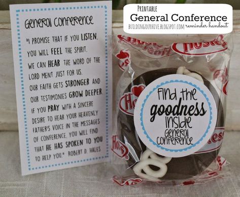 Free cupcake tag and quote-- "find the goodness inside General Conference" from buildingourhive.b... Conference Handouts Lds, Lds Conference Handouts, General Conference Handouts Young Women, Conference Ministering Ideas, General Conference Handouts Relief Society, Primary Conference Ideas, General Conference Gifts, Yw General Conference Handouts, Lds Ministering Conference Ideas