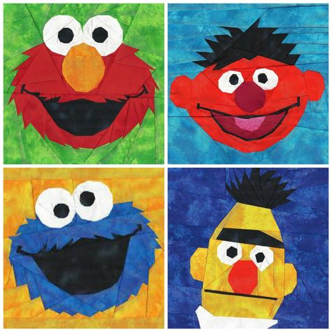 Are you a Sesame Street fan? Here's some cute paper piecing blocks (and many more) for the Sesame Street fan in your life. FREE patterns from Fandom In Stitches: http://www.fandominstitches.com/2011/05/muppets.html #quilt #quilting #quiltaholic #quilter Elmo Quilt Pattern, Sesame Street Quilt, Muppet Mayhem, Elmo And Friends, Disney Quilt, Cake Quilt, Pillow Pals, Quilting Designs Patterns, Cute Paper