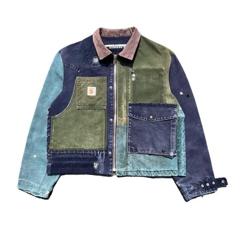 Carhartt Patchwork Jacket, Recycled Shirts, Creative Chaos, Apparel Design Inspiration, Reworked Clothing, Carhartt Jackets, Denim Projects, Future Clothes, Custom Denim