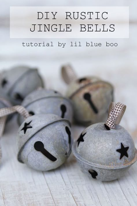 How to make your own rustic jingle bells from any shiny or finished bell. An easy to to distress metal bells to add instant age and patina for rustic look. MichaelsMakers Lil Blue Boo Jingle Bell Crafts, Diy Christmas Paintings, Farmhouse Christmas Ornaments, Rustic Christmas Ornaments, Diy Christmas Tree Ornaments, Diy Outfits, Farmhouse Christmas Tree, 12 December, Rustic Christmas Tree