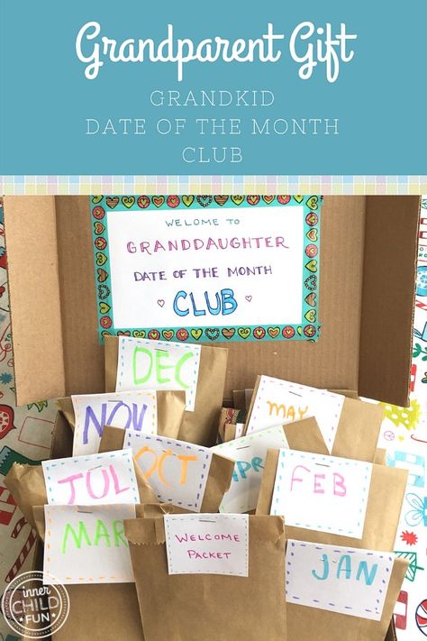 Grandparent Gift Idea - Inner Child Fun Grandma Adventure Box Ideas, Gifts From Grandparents To Grandchildren, Diy Grandparents Gifts, Diy Christmas Gifts For Grandparents From Grandkids, Date Of The Month, Grandchildren Gift Ideas, Grandkid Gifts, Grandparents Activities, Grandparents Gifts