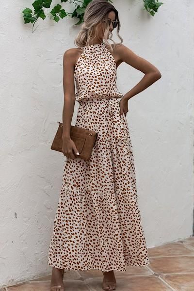 a424ed4bd3a7d6aea720b86d4a360f75desc43612928ri Halter Tie Dress, Tied Dress, Vintage Boho Dress, Tie Neck Dress, Dresses 2020, Vestidos Vintage, Halter Maxi Dresses, Daily Dress, Cream Dress