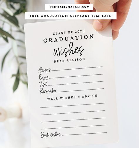 Free Well Wishes Graduation Printable Template – Printable Market Memory Jar Graduation, Graduation Advice Cards, Girl Graduation Party, Graduation Words, Advice For The Graduate, Graduation Memories, Graduation Message, Graduation Book, Graduation Keepsake