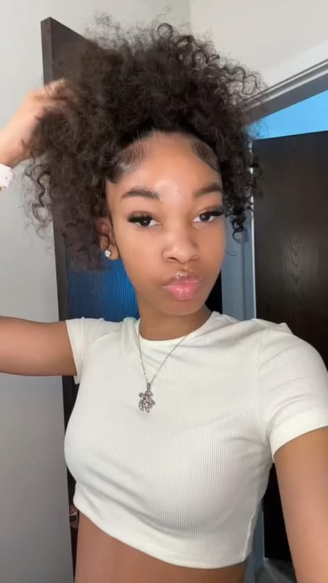 Curly Natural Ponytail Black Women, Natural Curly Hairstyles Ponytail, Side Part Slick Back Ponytail Curly, High Curly Ponytail Natural, Ponytail Braid Natural Hair, High Ponytail Curly Hair Natural, High Pony Natural Hair, Slick Up Ponytail Natural Hair, High Puff Edges