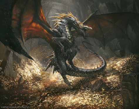 ArtStation - Cavern - Hoard Dragon Dragon Hoard, Mythical Monsters, Middle Earth Art, Legendary Dragons, Mtg Art, Cool Dragons, Dragon Illustration, Dragon Pictures, Fantasy Monster