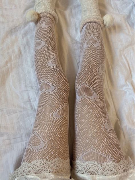 Socks Coquette, White Tights Outfit, Mesh Stockings, Mesh Tights, Socks Lace, White Fishnets, Tights Outfits, Winter Ootd, Hat Aesthetic