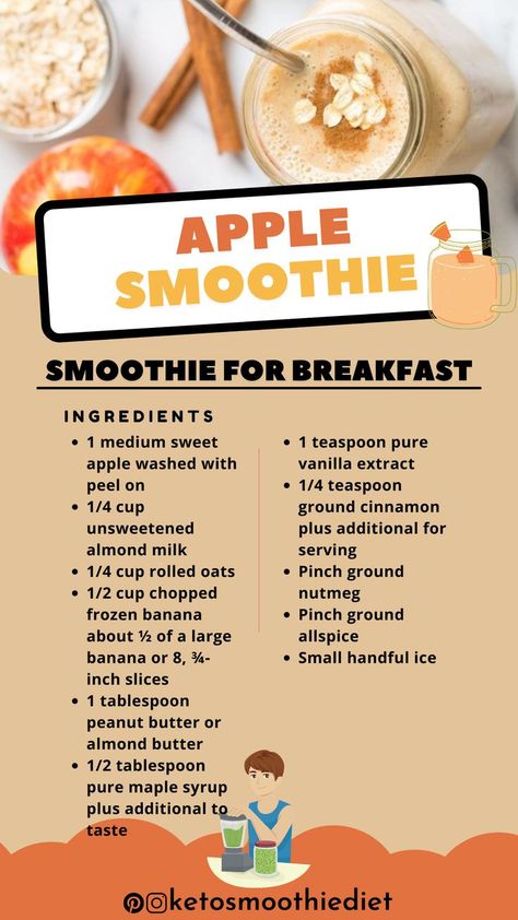 Smoothie Apple, Smoothie Factory, Apple Cinnamon Smoothie, Simple Smoothies, Autumn Drinks, Apple Smoothie Recipes, Easy Breakfast Smoothies, Apple Pie Smoothie, Fall Feeling