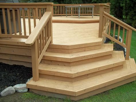 Wood Deck Gallery 1 – Supreme Deck | Deck Builders Michigan Deck Designs Layout, Wood Deck Ideas, Outdoor Kitchen Deck, Wood Deck Steps, Building Deck Steps, Altan Inspiration, Backyard Decking, Deck Design Plans, Design Outdoor Kitchen