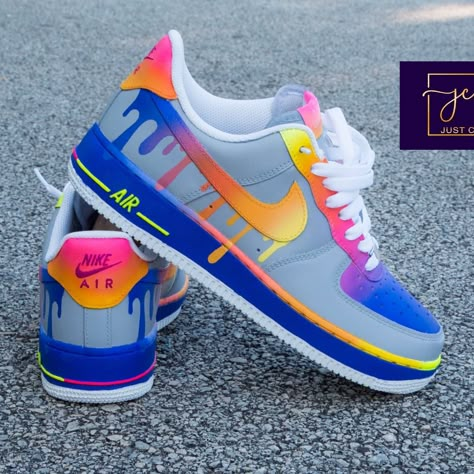 Customized Airforce 1s, Neon Nike Shoes, Cool Shoes For Men, Trendy Shoes For Men, Nike Shoes Blue, Nike Shoes Women Fashion, Casual Shoes Women Sneakers, Custom Sneakers Diy, Custom Nike Air Force