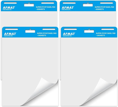 AFMAT Sticky Easel Pads, 4 Pads, Upgraded Flip Chart Paper, Large Easel Paper for Teachers, Self Stick Easel Paper for White Board, Wall, Windows, 25 x 30 Inches, 30 Sheets/Pad White Board Wall, Large Easel, Easel Pads, Chart Paper, Flip Chart, Board Wall, White Board, Crafts Sewing, Home Accessories