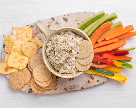 Learn more about Spicy Tuna Dip from SideChef! Tuna Dip, Mayo Dressing, Water Crackers, Red Onion Relish, Canned Tuna, Tuna Melts, Onion Relish, Spicy Tuna, Drying Dill