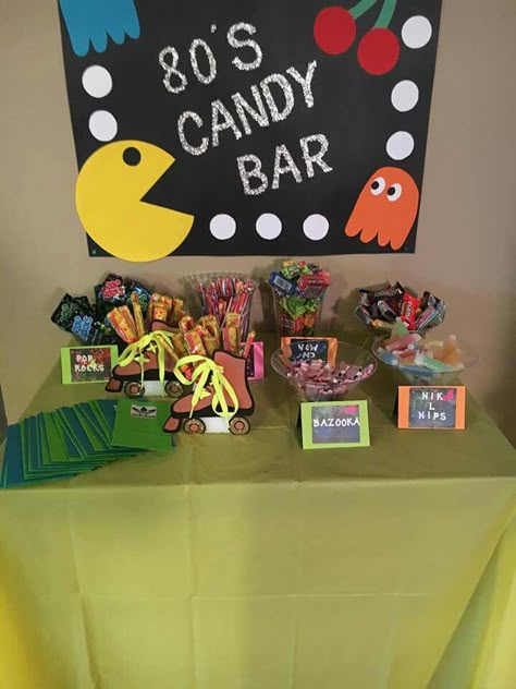 80's Party 1980 Theme Party Ideas, 80s Party Games, 80’s Party Decorations, 80s Themed Birthday Party Ideas, 80s Candy Table, 80s Birthday Party, 80s Party Candy Table, 80’s Theme Party Games, 80’s Theme Gifts