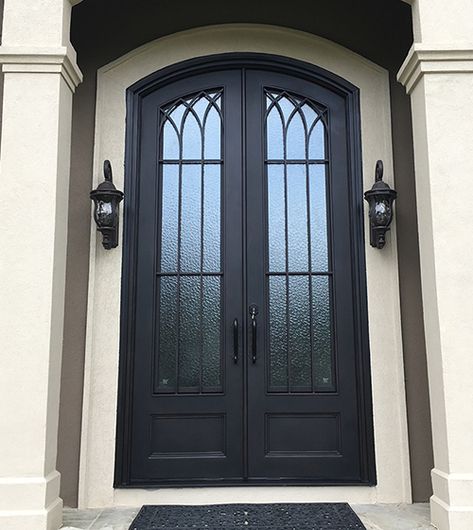 Custom Iron Doors & Windows | Abby Iron Doors Iron Wrought Doors, Herringbone Barn Door, Interior Glass Door, Iron Front Doors, Arched Entry Doors, Wrought Iron Entry Doors, Wrought Iron Front Door, Front Door Inspiration, Double Doors Exterior