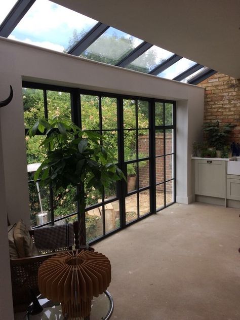 What are your thoughts on Crittall-style windows? | Houzz UK Lean To Extension, Crittall Windows, Modern Home Renovation, French Patio Doors, Kitchen Extension Ideas, Crittal Windows, French Patio, Aluminium Windows And Doors, Side Return