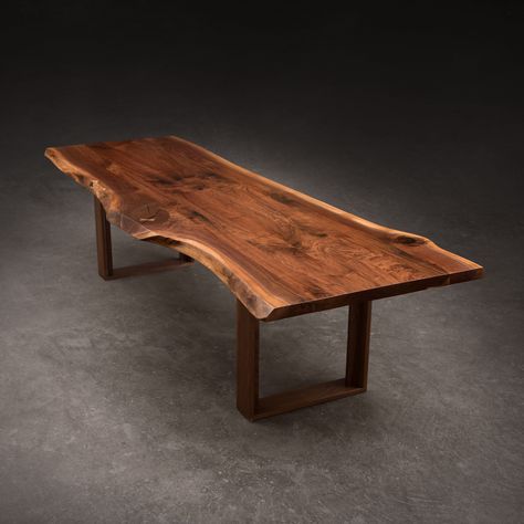 SENTIENT American Black Walnut Signature Live Edge Table with Wooden Frame Legs.  #table #diningtable #conferencetable #liveedge #americanblackwalnut #tables #liveedgetable #walnut #walnutslab #interiordesigns #decorations #furnitures #homedecors #decors #highendfurniture #sentient #sentientfurniture Black Walnut Live Edge Table, Live Edge Wooden Table, Solid Walnut Dining Table, Modern Marble Coffee Table, Live Wood Table, Raw Wood Table, Live Edge Wood Coffee Table, Black Walnut Furniture, Modern Wooden Table