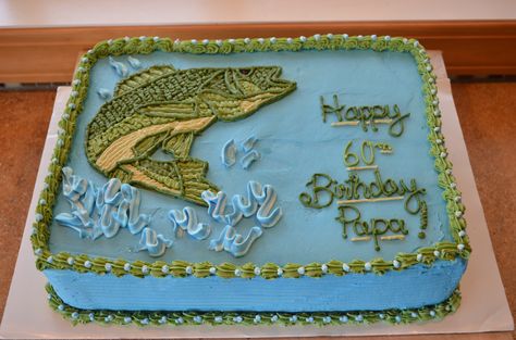 Walleye Fish Sheet Cake Sheet Cake Birthday, Bass Fish Cake, Fishing Theme Cake, Walleye Fish, Fish Cake Birthday, Cake Design For Men, Cake Painting, Diy Dessert, Sheet Cake Designs