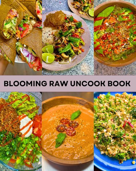 BIG NEWS! My recipe ebook, “Blooming Raw Uncook Book,” is available NOW! 🎉🥳✨ It includes 135 RAW VEGAN RECIPES for breakfast, lunch, dinner, snacks, dressings, sauces, soups, smoothies, salads, nut milks, desserts, and more, all with step-by-step instructions. You’ll also find kitchen essentials to help you thrive on a raw vegan lifestyle! 🍎🍓🍇🍎🍉🍑🍊🍋 #rawvegan #fullyraw #vegan #veganrecipes #recipes #rawveganrecipes #plantbased Easy Raw Vegan Breakfast, Raw Recipes For Beginners, Raw Veganism, Raw Vegan Breakfast, Raw Vegan Dinners, Vegan Recipes For Breakfast, Raw Breakfast, Food Meal Ideas, Raw Snacks