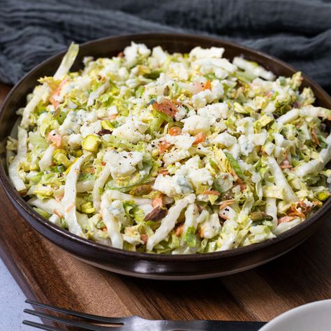 This Tangy Blue Cheese Coleslaw has the perfect combination of creamy, tangy and crunchy, making it everything you need in a side dish! Blue Cheese Coleslaw Recipe, Southwestern Coleslaw, Blue Cheese Coleslaw, Blue Cheese Dressing, Napa Cabbage, Chinese Cabbage, Coleslaw Recipe, Cracked Pepper, Blue Cheese