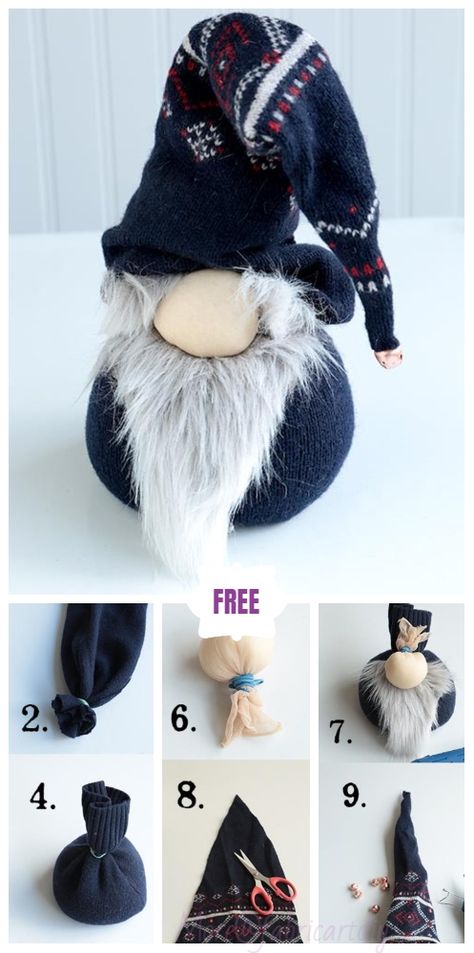 Christmas Gnomes Diy How To Make From Socks, Gnome Sock Craft, Gnomes Made From Socks, Rice Sock Gnomes, How To Make Gnomes With Socks, Christmas Sock Gnomes Diy How To Make, Rice Gnomes, Gnome Diy Christmas, Christmas Toy Diy