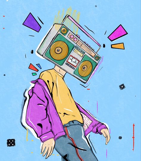 Boombox Drawing, Disney Art Style, Radio Head, Pencil Inspiration, Retro Art Prints, Sky Anime, Art Photography Portrait, Musical Art, Wall Graphics