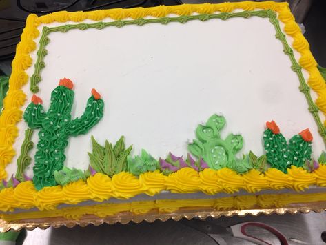 Cactus cake Cactus Themed Cake, Southwestern Cake Ideas, Cactus Sheet Cake Ideas, Cactus Sheet Cake, Cactus Cake Birthday, Cactus Cakes Birthday, Fiesta Sheet Cake, Cactus Birthday Cake, Mexican Themed Cakes