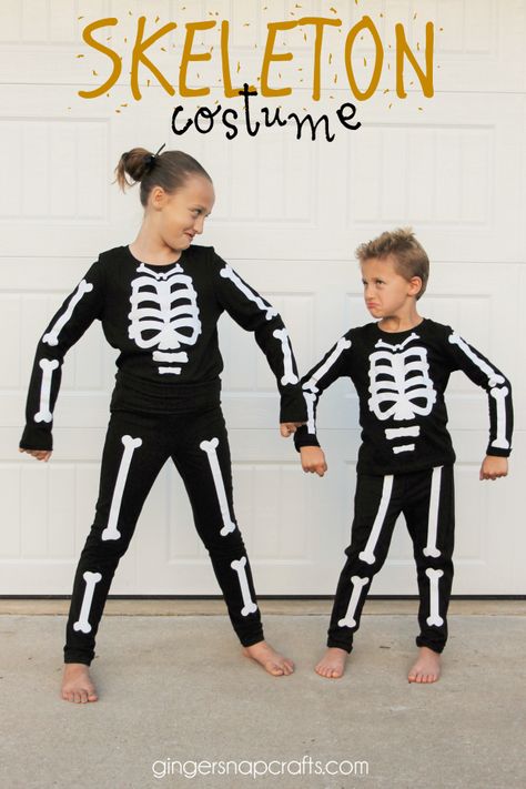 Ginger Snap Crafts: Skeleton Costume {tutorial} Skeleton Costume Ideas, Diy Skeleton Costume, Skeleton Costume Kids, Skeleton Costume Diy, Diy Halloween Dress, All Black Halloween Costume, Halloween Dress Up Ideas, Diy Costumes Kids Boys, Diy Skeleton