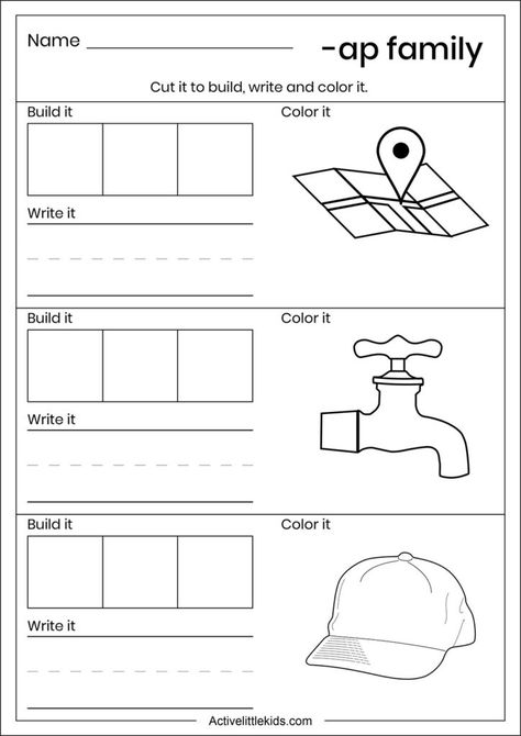 Ap Family Words Activities, Ap Family Words Worksheet, Ap Word Family Worksheets, Ap Family Words, Ap Word Family, Ready For First Grade, Family Words, Family Worksheets, Handwriting Worksheets For Kids