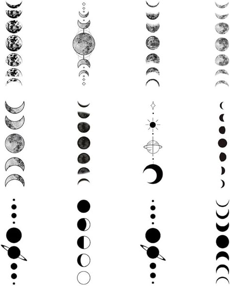 Amazon.com : SanerLian Black Geometry Tree Tattoo Sticker Moon Phase Arrow Temporary Fake Tatoo Waterproof Men Women Arm Shoulder Back Body Art 13.8X4cm Set of 12 (SF209) : Beauty & Personal Care Different Moon Phases Tattoo, Moon Phase And Stars Tattoo, Phases Of The Moon Tattoo Arm, Tattoo Ideas Female Moon Phases, Moon Phases With Stars Tattoo, Moon Tattoo Men Arm, Moon Phases Tattoo Spine Simple, Matching Moon Phase Tattoos, Moon Phase Tattoo Meaning