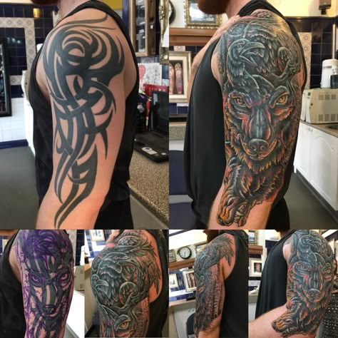 Ruthless tribal coverup Mens Shoulder Tattoo Cover Up, Up Arm Tattoo, Tattoo Arm Cover Up For Men, Arm Cover Tattoo Men, Polynesian Cover Up Tattoo, Best Cover Up Tattoos For Men, Coverup Tattoo Design For Man, Trible Tattoo Coverup, Tattoo Coverup