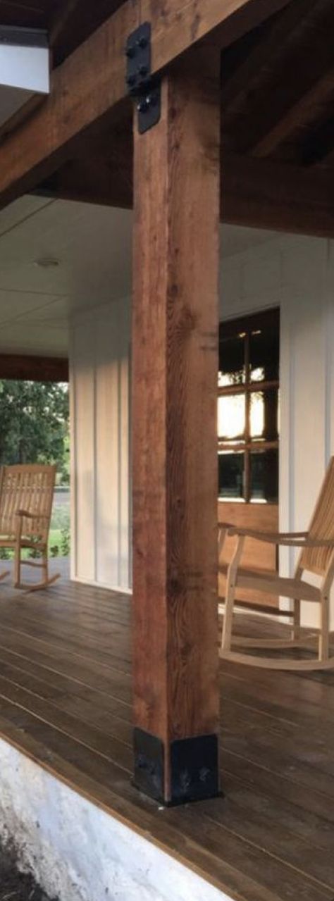 Timber Posts Front Porches, Outdoor Beams Porches, Cedar Posts Front Porch, Porch Beams, Therapeutic Games, Front Porch Posts, Ranch Renovation, Porch Wood, Timber Posts