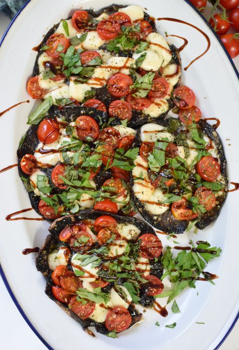 A Cedar Spoon - My Caprese Stuffed Portobello Mushrooms... | Facebook Zucchini Pasta Salad, Stuffed Portobello Mushrooms, Parmesan Green Beans, Mozzarella Pasta, Stuffed Portobello, Mushroom Stew, Greek Seasoning, Meatless Monday Recipes, Vegan Gluten Free Recipes