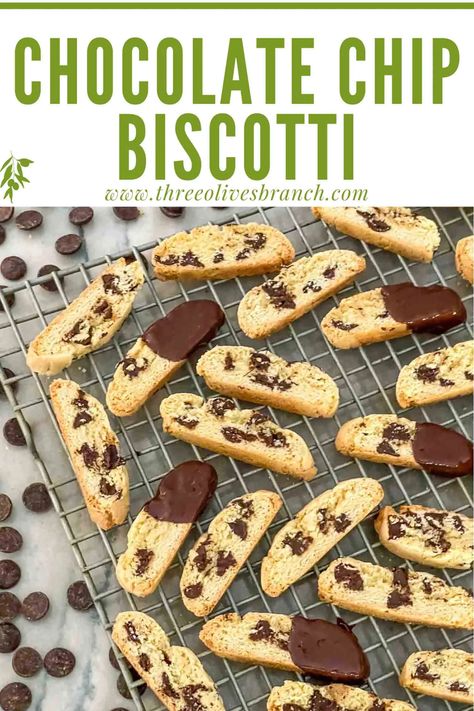 Chocolate Chip Biscotti are a fun American twist on a classic Italian cookie recipe! A crisp, twice baked dessert sweet studded with pieces of chocolate. A great cookie to dunk in coffee or eat on its own from a Christmas cookie platter. Christmas Biscotti Recipe, Best Italian Cookie Recipe, Chocolate Chip Biscotti Recipe, Italian Biscotti Recipe, Easy Biscotti, Chocolate Chip Biscotti, Christmas Biscotti, Easy Biscotti Recipe, Recipes For Baking