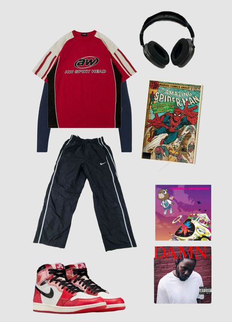 Miles Morales Spiderman Outfit, Miles Morales Streetwear, Mile Morales Aesthetic, Miles Morales Fashion, Spider Man Jordan 1s Outfit, Miles Morales Inspired Fit, Miles Morales Style Outfit, Miles Morales Sweater, Miles Morales Fit