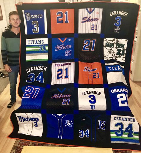 Baseball Jersey Quilt, Travel Ball, Jersey Quilt, Senior Stuff, Shirt Quilts, Baseball Jersey Shirt, Kids Baseball, Memory Quilt, Baseball Jersey