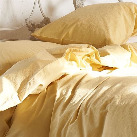 Loweswater Mimosa Organic Bed Linen Yellow Bedsheet Aesthetic, Lemon Bedding, Organic Bed, Pastel Bedding, King Duvet Set, Bed Sheet Sizes, Organic Cotton Bedding, Yellow Bedding, Uni Room