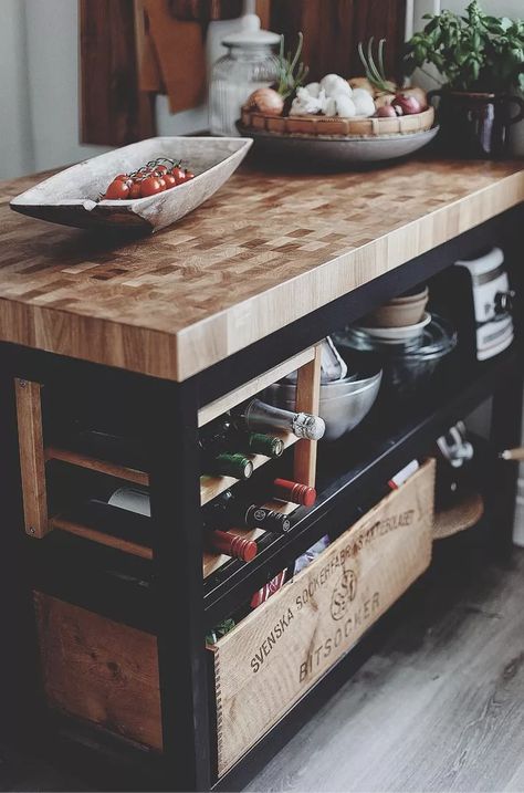 17 Clever IKEA Kitchen Island Hacks to Bookmark & Try Ikea Island Hack, Kitchen Island Hack, Ikea Kitchen Cart, Diy Kitchen Cart, Kitchen Island Furniture, Kitchen Island Ikea, Ikea Island, Ikea Style, Ikea Bar