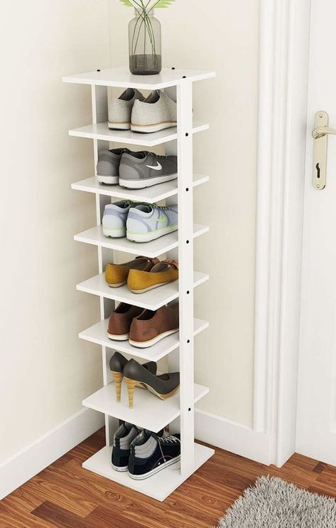 Rak Sepatu Diy, Homemade Shoe Rack, Diy Shoe Rack Ideas, Homemade Shoes, Vertical Shoe Rack, Shoe Storage Small Space, Diy Shoe Storage, Dressing Design, Wood Shoe Rack