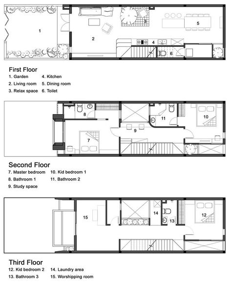 Narrow House Layout, Conceptual Model Architecture, Narrow House Designs, Nha Pho, Narrow House Plans, Hotel Floor, Long House, Compact House, Building Plans House