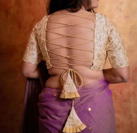 #Back neck dori design Back Neck Dori Designs For Blouses, Blouse Back Neck Designs Dori, Backless Dori Blouse Designs, Back Dori Blouse Designs, Dori Blouse Designs, Backless Kurti, Dori Blouse, Simple Saree Blouse Designs, Suit Neck