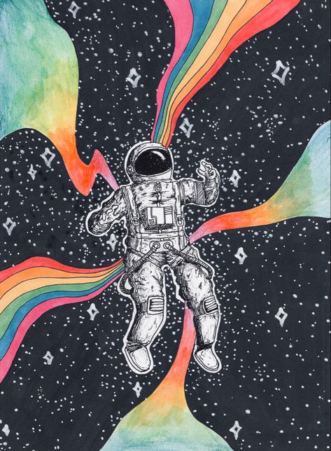 Space Art Simple, Science Paintings, Rainbow Astronaut, Outer Space Drawing, Astronaut Drawing, Room Parent, Astronaut Tattoo, Magazine Clippings, Space Camp