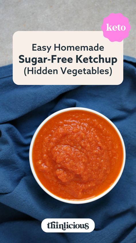 Homemade ketchup with hidden vegetables is the basic recipe to which you can add your favourite spices and vinegars. I like to add a little chilli. Keto Ketchup Recipe, How To Make Ketchup, Make Ketchup, Homemade Ketchup Recipes, Sugar Free Ketchup, Ketchup Recipe, Hidden Vegetables, Homemade Ketchup, Pesto Chicken