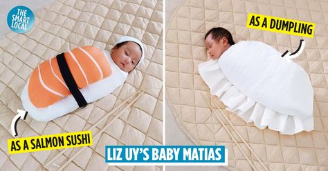 Liz Uy Dresses Baby Matias In Sushi & Dumpling Costumes Dumpling Costume, Liz Uy, Sushi Costume, Philippines Food, Salmon Sushi, Funny News, Event Food, Food Reviews, Family Kids