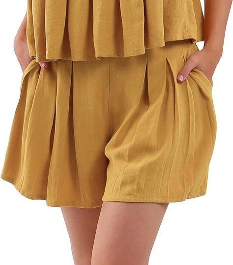 Amazon.com: Amazhiyu Women's Linen Summer Casual Flowy High-Waist Pleated Shorts with Pocket Yellow, Small : Clothing, Shoes & Jewelry Linen Summer, Pleated Shorts, Linen Women, Shorts With Pockets, Fashion Brands, Summer Casual, Summer Women, Shoes Jewelry, Top Styles